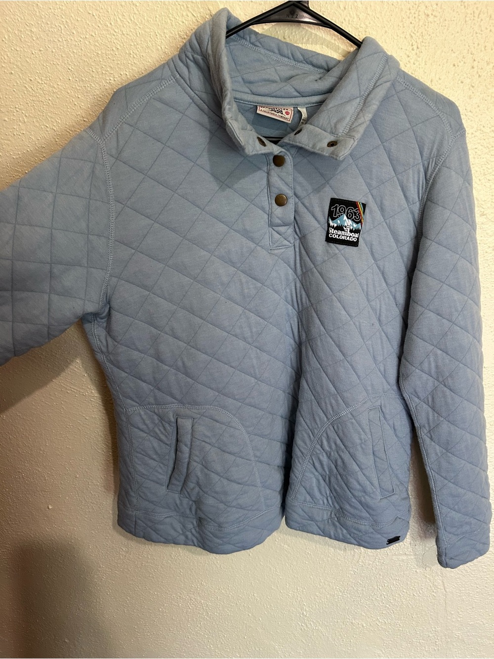 LG Quilted Sky Blue Snap-Front Pullover Hoodie
